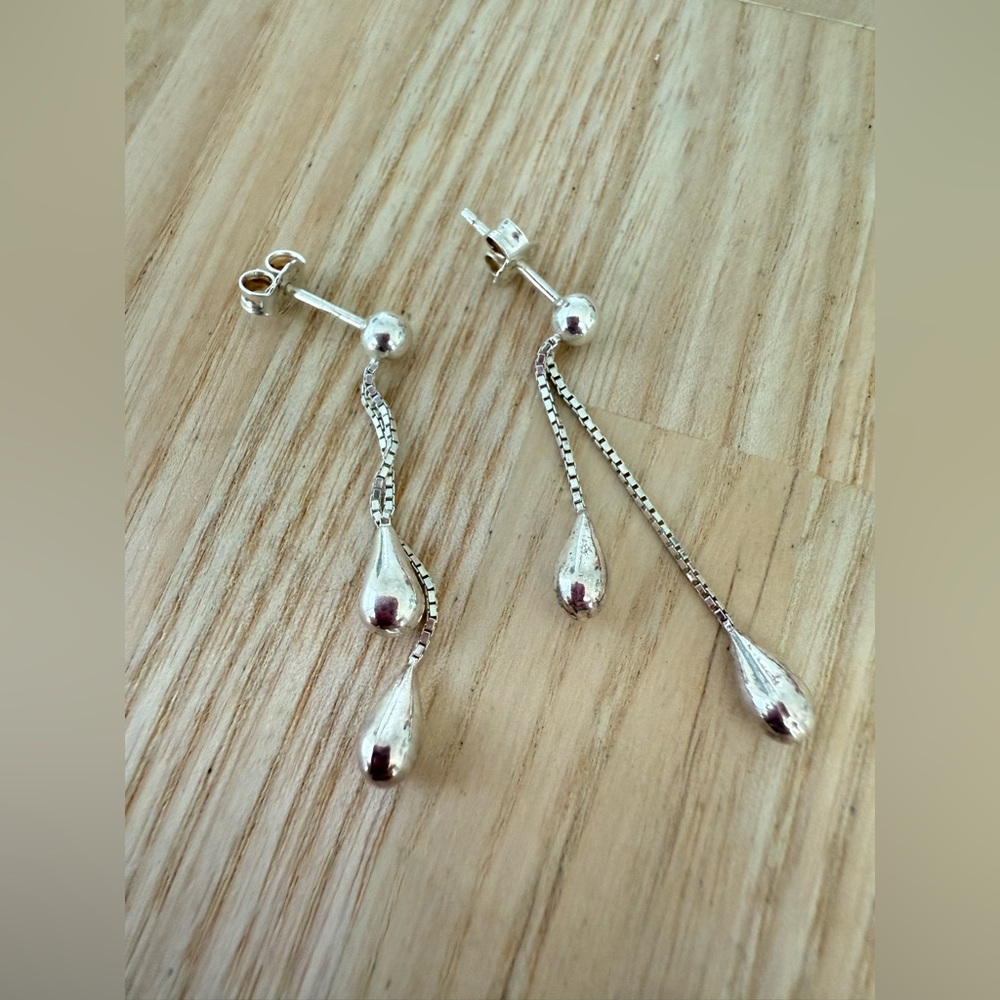 Italy 925 Sterling silver double teardrop earrings on posts - Picture 3 of 6
